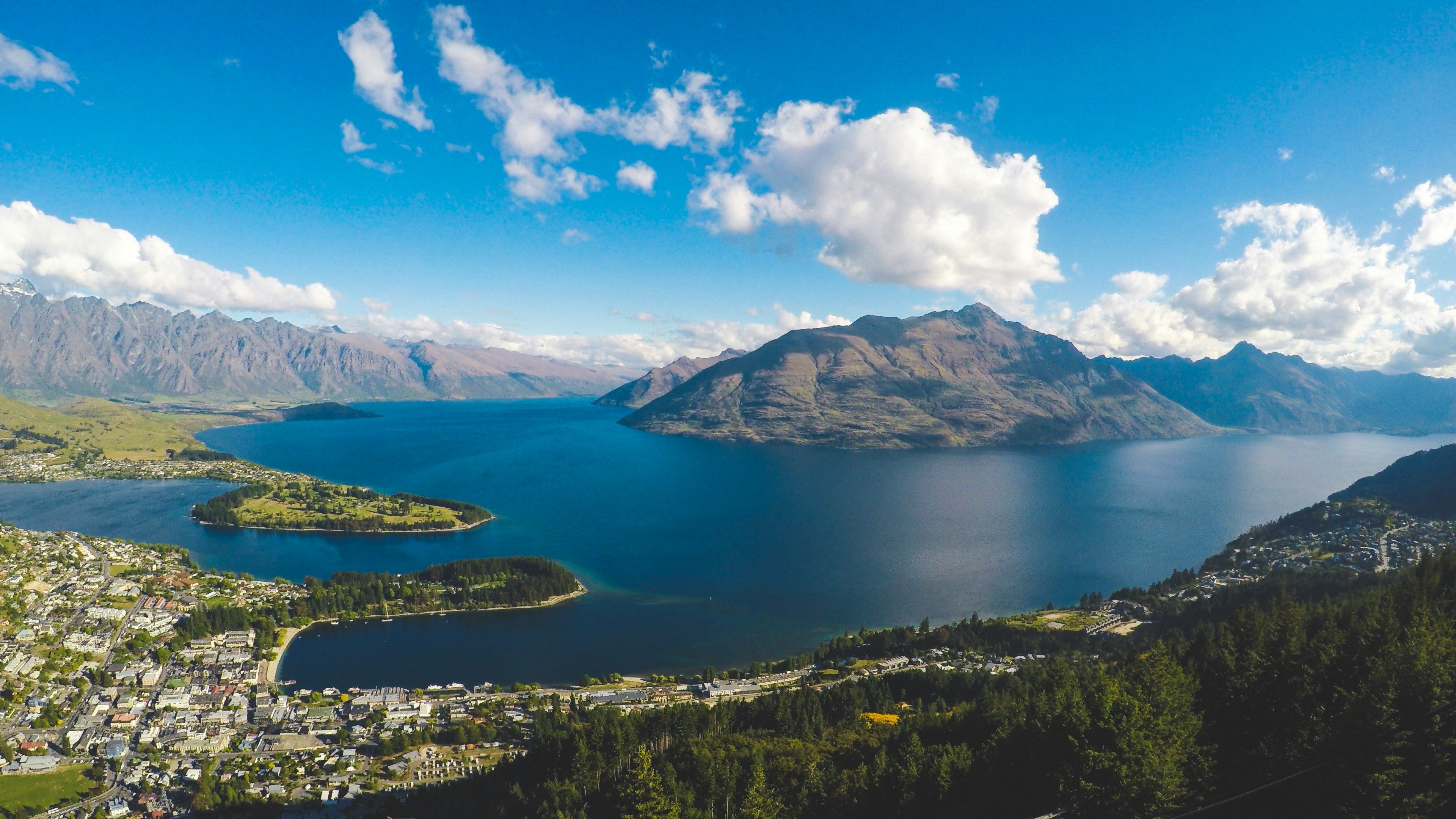 Aerial view of Queenstown and Lake Wakatipu, New Zealand